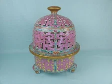 Large Chinese 3 Piece Famille Rose Porcelain Censer Incense Burner Qianlong Mrk