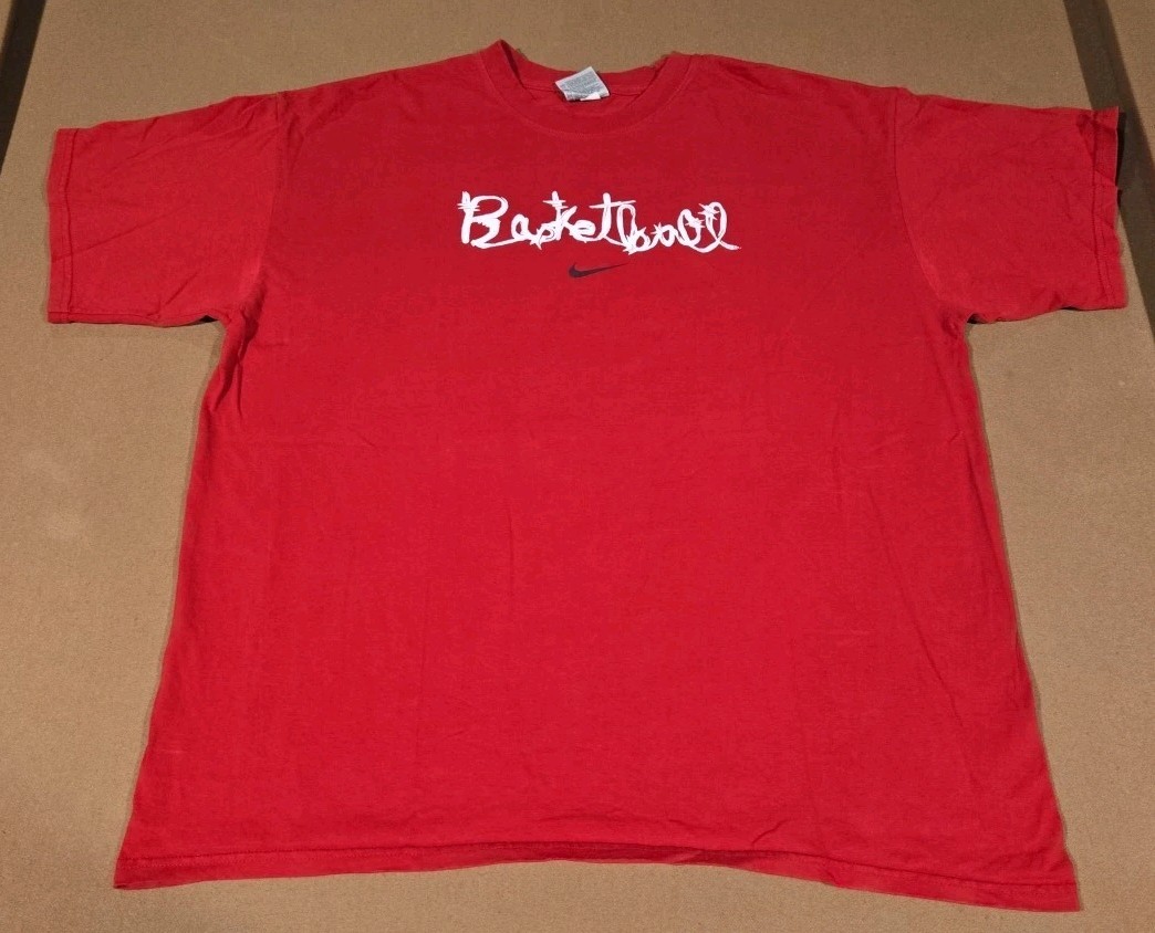 Vintage Nike Center Swoosh Basketball Barbed Wire Spell Out Logo T-Shirt Sz XL