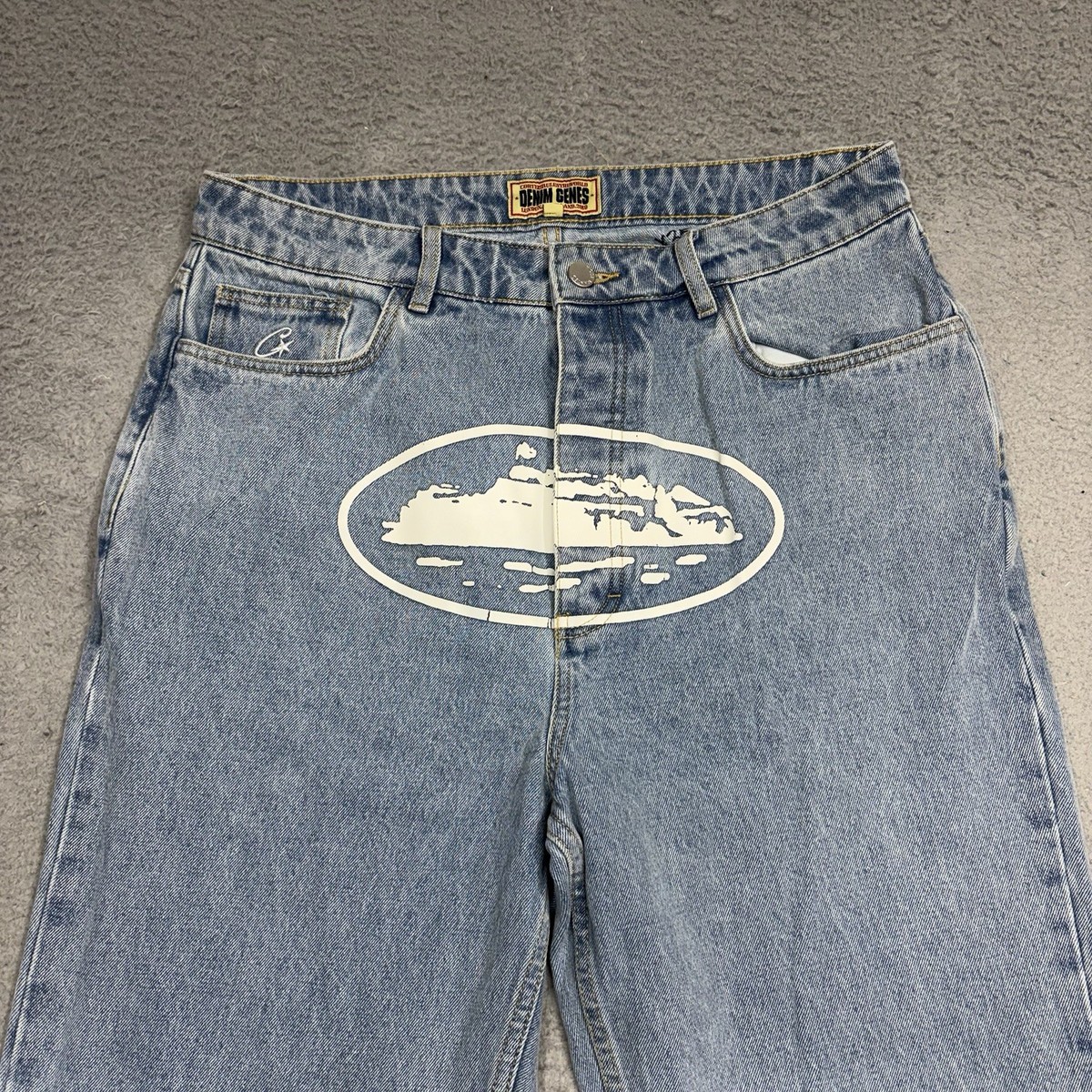 Corteiz Denim Genes Alcatraz Baggy Jeans Men Size 34x34 Blue Light