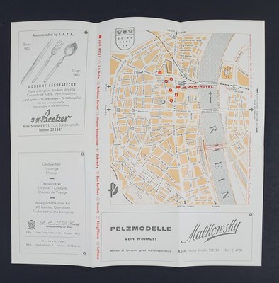 1961 Cologne Germany Koln Dom Hotel Map Local Ads Vintage Travel Brochure German