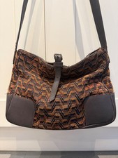 Borsa vintage Missoni anni 90 tracolla tweed tessuto jacquard marrone chiaro - buona