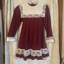 Vintage 90s Dress Girls Size 6/8 Floral Ruffled Lace Prairie Handmade Christmas