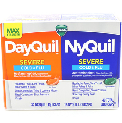 Vicks DayQuil + NyQuil Severe Cold & Flu 48 Total LiquiCaps Exp 03/28