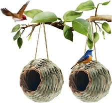 Humming Bird Houses for Outdoor Hanging, Natural Grass Bird Hut,Hand Woven Hummi