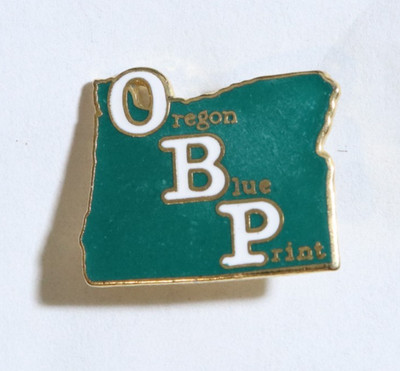 Oregon Blue Print OBP Hat Lapel Pin Green White Gold Tone Tie Tack Advertising