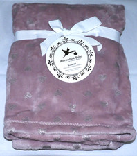 NEW Adirondack 30"x40" Baby Blanket Mauve Color Metallic Silver Hearts Girls