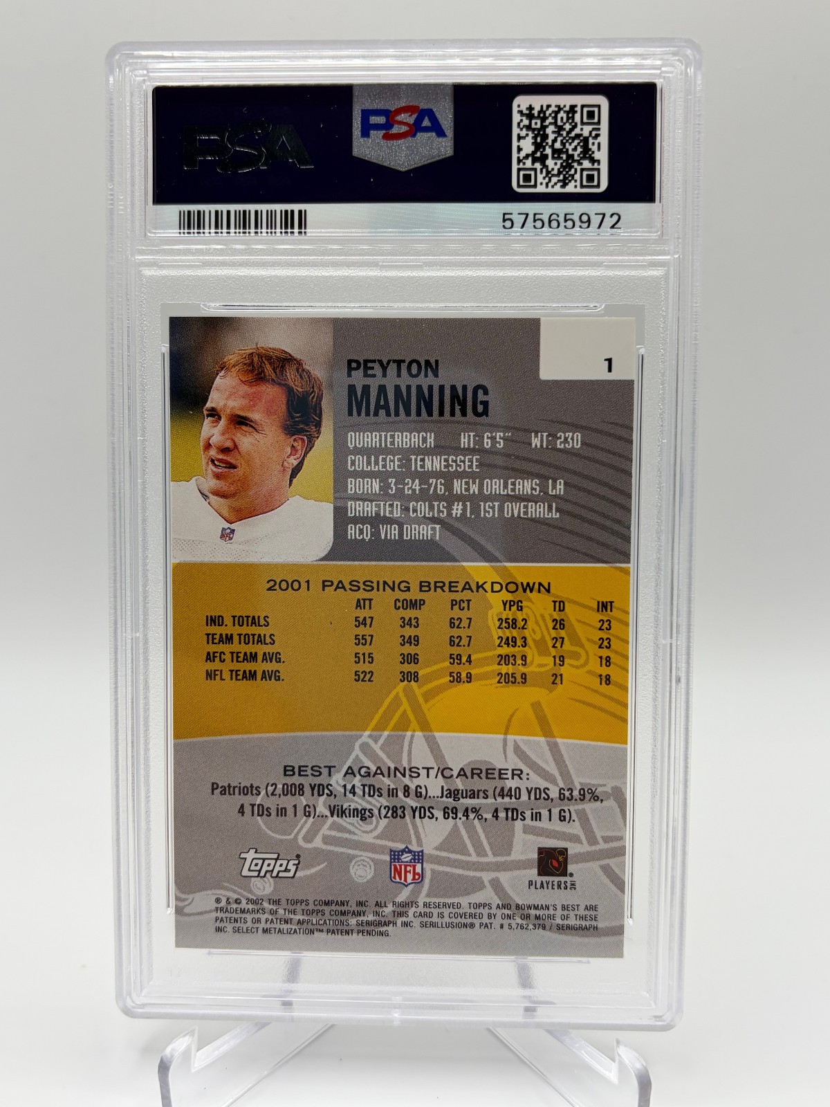 PEYTON MANNING 2002 BOWMAN'S BEST GEM MINT PSA 10 INDIANAPOLIS COLTS HOF!!! view 2