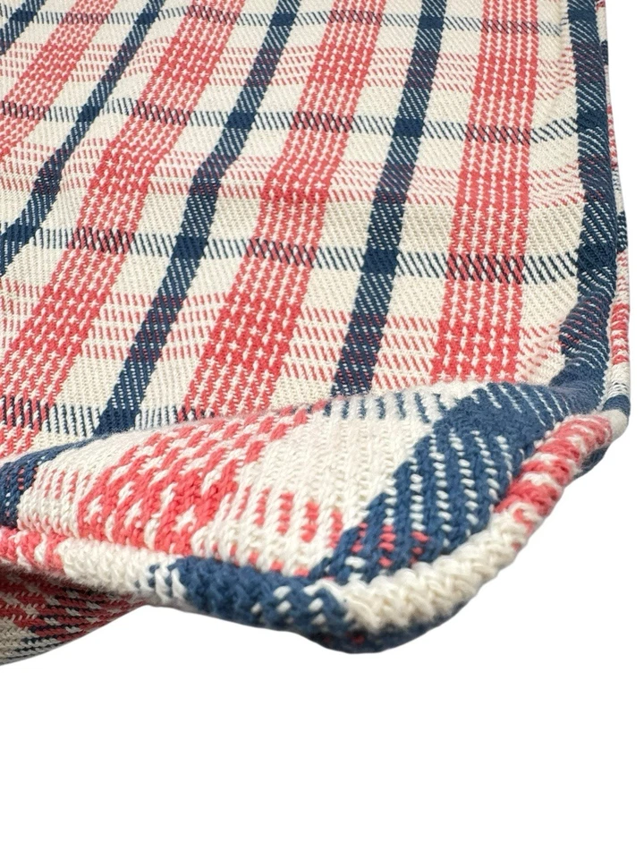 Lauren Ralph Lauren Plaid Pillow Cover Coral Red Blue 20 x 20 Square Vintage - Image 4 of 4