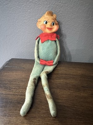 Vintage Knee Hugger Pixie Elf Holiday Christmas Decoration Made Japan Green