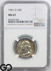 1961-D Washington Quarter NGC MS 67 ** RARE This High Grade, Bids-2250, PG-7400