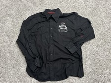 Camisa Attitude Dorada Abotonada Y2K Estampado Gráfico Bordada Negra LS Calavera