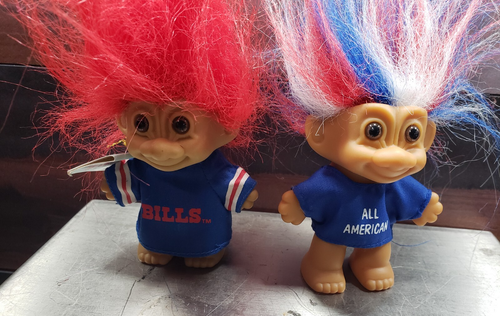 1990 NFL Russ BUFFALO BILL LUCKY TROLL DOLL Zestaw 2 szt.