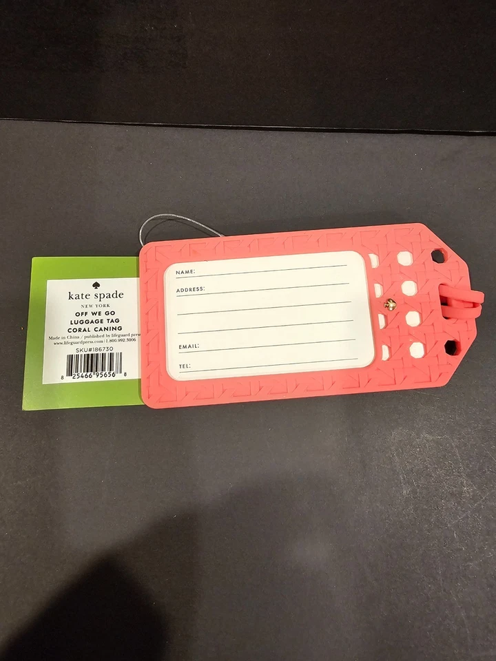 Kate Spade New York Off We Go 5.5" Luggage Tag Coral Web Weave Caning - Image 3 of 4