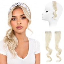 Clip in Bangs, 2PCS 12 Inch Human Hair Long Wavy Side Bangs Hair Light Blonde