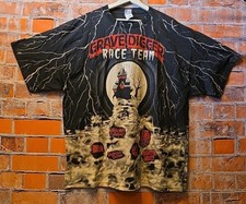Vintage 90s Grave Digger Race Team Monster Truck All Over Print Shirt Sz 2xl EUC