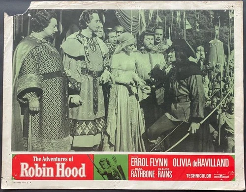 ADVENTURES OF ROBIN HOOD  Rathbone  Flynn  De Havilland  Rains lobby card  6038