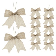 12Pcs 4" Mini Burlap Bows Handmade Bow Knot Decorative Ornament Bow Beige