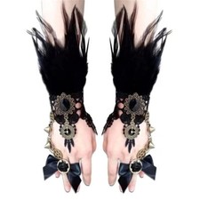 Devil Fashion Feather Gloves Steampunk Gear Bow Tie DecorationArm Cuffs Costume