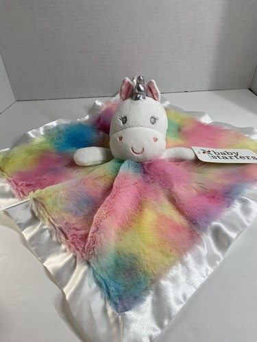 Baby Starters Unicorn Lovey Blanket Rainbow Tie Dye Soft Plush Satin Rashti - Picture 6 of 8