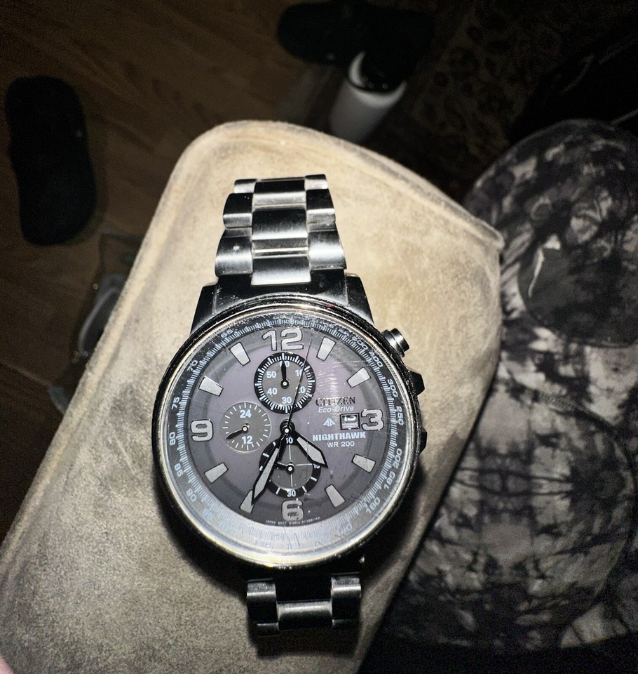 Citizen Men’s Nighthawk Chronograph EcoDrive Black Steel 42mm Watch CA029558E eBay