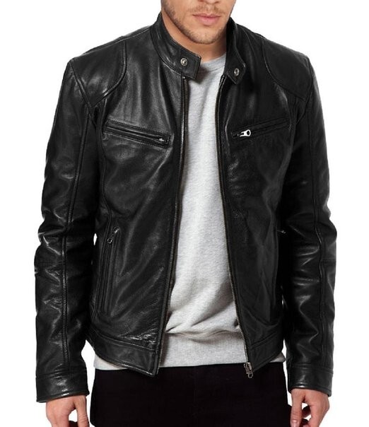 Chaqueta de motociclista de cuero genuino de piel de cordero SWORD de The Leather Factory para hombre