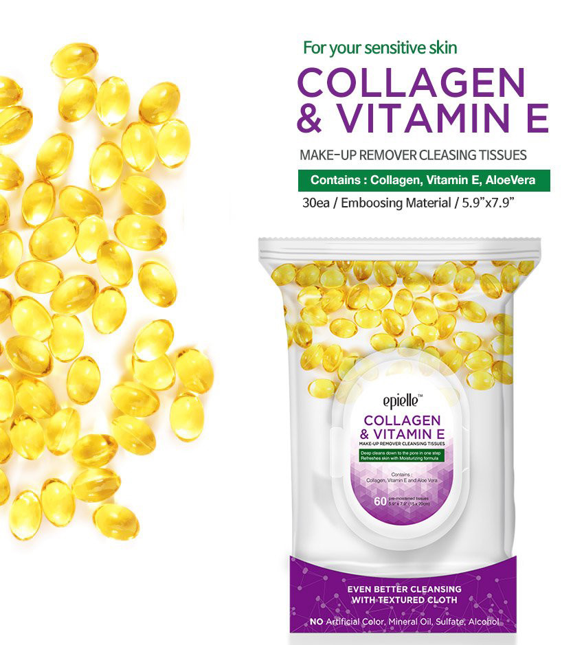 epielle® Collagen & Vitamin E MakeUp Remover Cleansing Tissues60ct