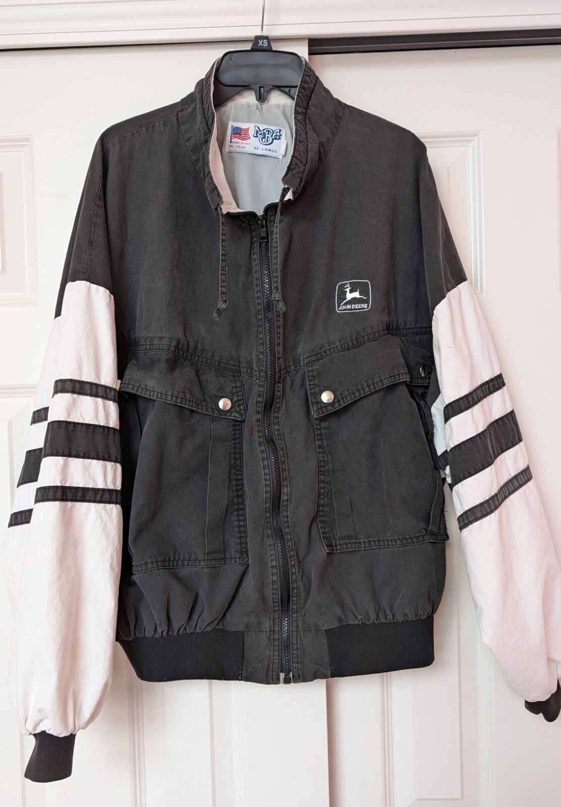 Vintage John Deere Jacket Men's XXL Windbreaker Black and White