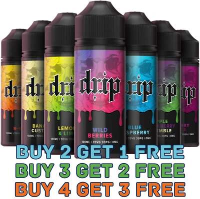 E-Liquid 100ml Vape Juice Premium 0mg Drip Max 70/30 VG/PG No Nicotine  Shortfill