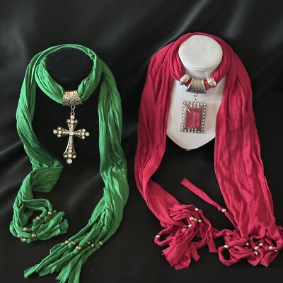 Womens Perfect Scarf Necklace Silver Metal  Collar Pendant