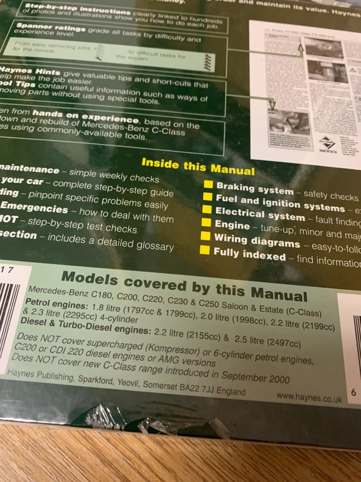 Mercedes Benz W202 1.8 2.0 2.3 2.5 Haynes Workshop Repair Manual NEW & SEALED - Image 4 of 4