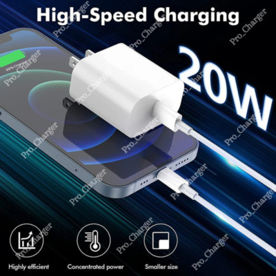 Fast Charger Cable For iPhone 14 13 12 11 X XS XR 8 20W USB C Power Adapter Cube