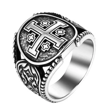 Jerusalem Cross Ring Mens Stainless Steel Christian Signet Biker Band Size 8-13