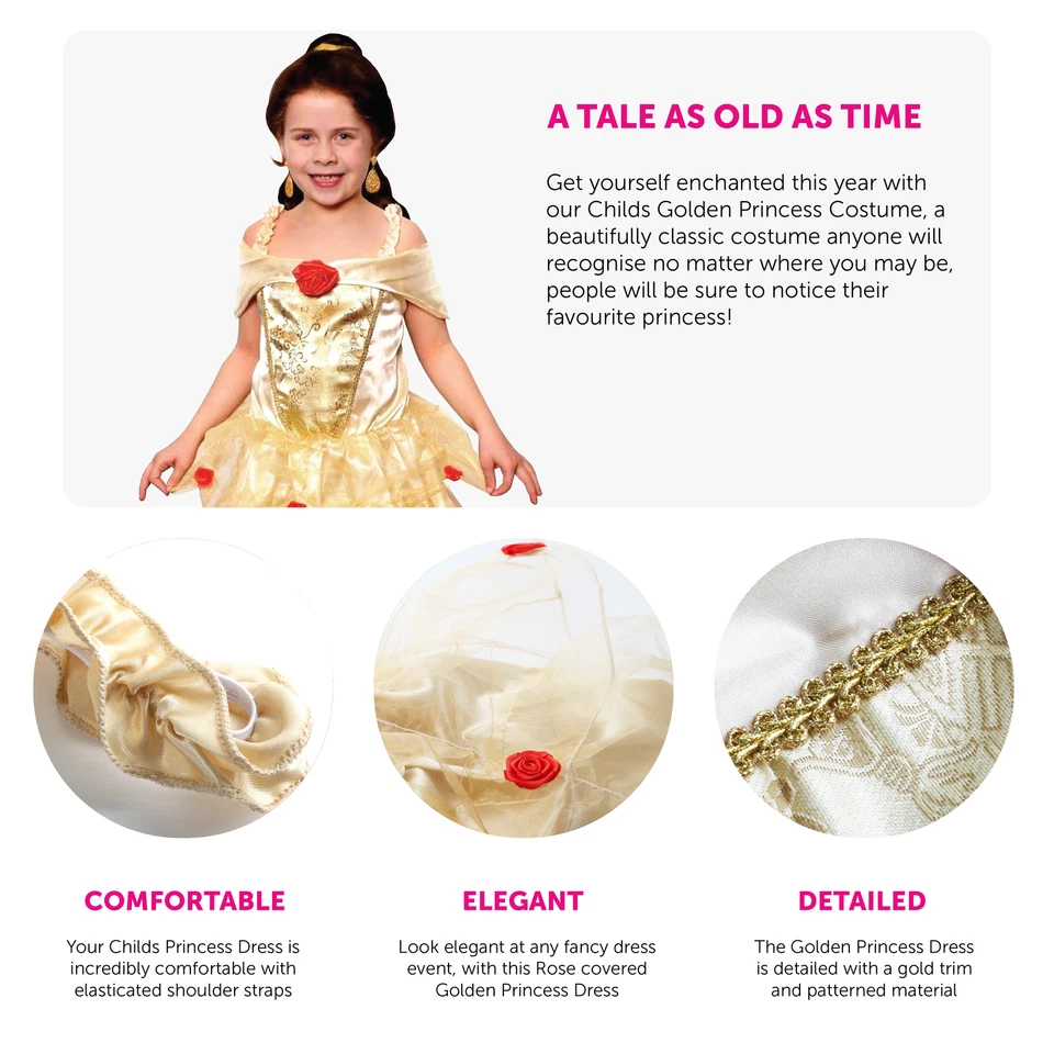 PRINCESS BELLE COSTUME GIRLS FILM MOVIE CHARACTER FANCY DRESS WORLD BOOK DAY - Image 2 of 4