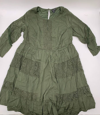 Torrid Short Challis Long Sleeve Lace Inset Dress Green Plus 3 3X 22 24  #G64666 | eBay