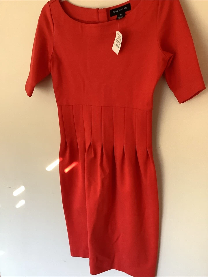Pink Tartan S Red Career Church Fitted Dress New - Image 2 of 4