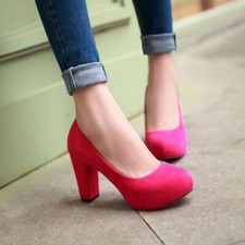 Women's Round Toe Fashion Block High Heel Ankle Boots Slip On Casual Pump Shoes