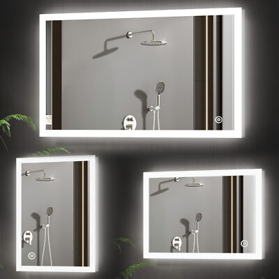 Badspiegel mit Beleuchtung 80x60 50x70cm LED Spiegel Touch Wandschalter Dimmbar