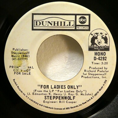 STEPPENWOLF 45 RPM Single 7'' Promo VG++ DUNHILL Classic Rock