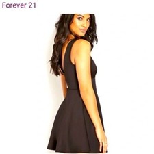 Forever 21 Black Sleeveless Ribbed Textured V-Neck Fit & Flare Dress-L