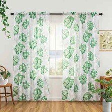 Floral Curtains Printed, Decor Hawaiian Style Green Tropical Palm Leaves Plan...