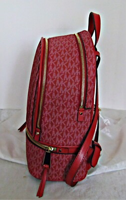 Michael Kors Rhea Signature Zip Med. Crimson Pleated Detail Backpack & Wristlet Michael Kors Signature Rhea Zip Medium Backpack Bag Pleated  main image 4