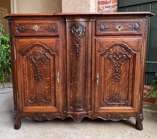Antique French Sideboard Foyer Cabinet Louis XV Carved Tiger Oak 19th century - Picture 7 of 19