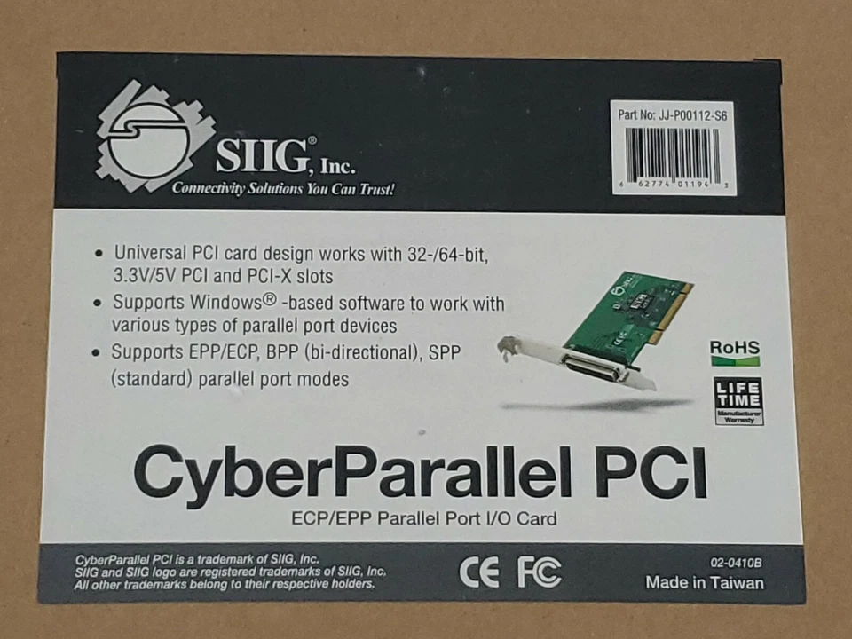 *NEW* SIIG JJ-P00112-S6 Cyber Parallel PCI ECP/EPP Parallel Port I/O Card 32/64B - Image 2 of 4