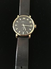 MARC JACOBS WATCH LADIES SLEEK BAKER GOLD-TONE WITH BLACK LEATHER BAND  MBM1269