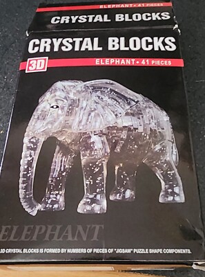 New in Box 3D Crystal Blocks 41 Piece Plastic Elephant No.9058