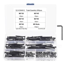 200pcs Stainless Steels Machine Screws Nut and Socket Head Caps Screws