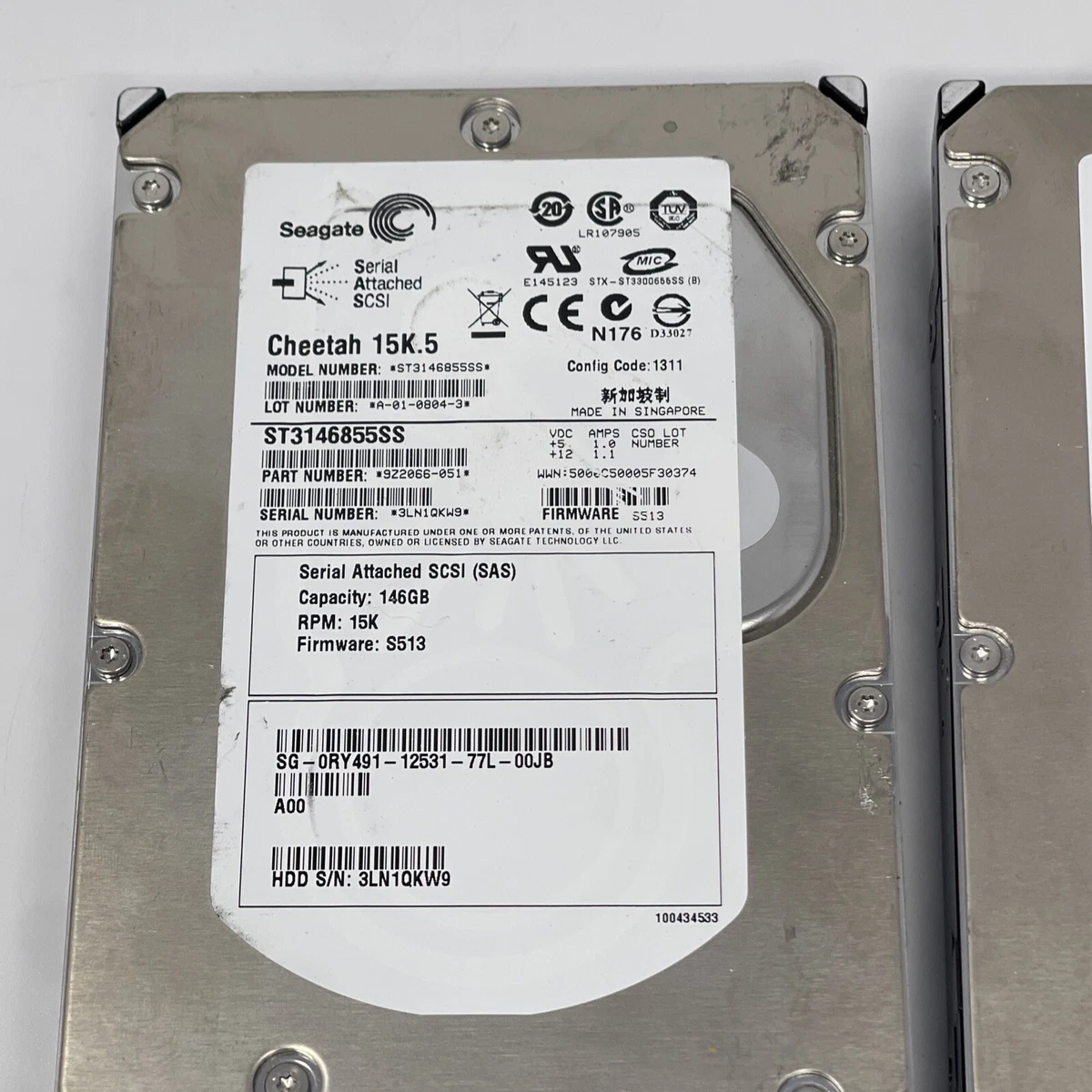 Lot Of 5 Seagate Cheetah 15K.5 146GB SAS Hard Drives ST3146855SS