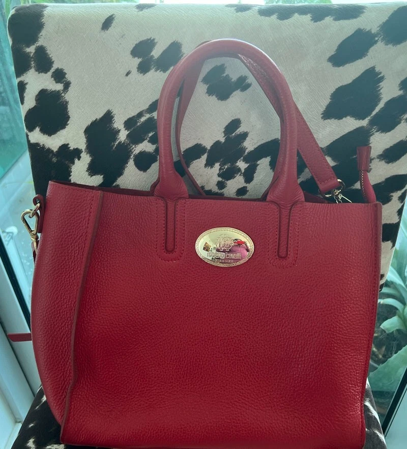 Roberto Cavalli Firenze Red Leather Three-Way Crossbody Tote Bag - Image 3 of 4