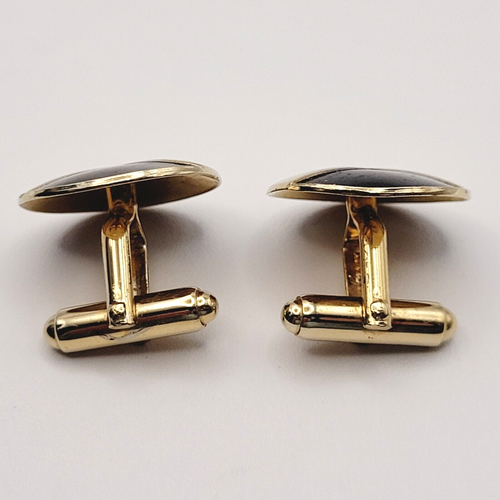 Anson Vintage Hand Classic Style Engraved Etched Cufflinks Gold Tone Black - Picture 8 of 14