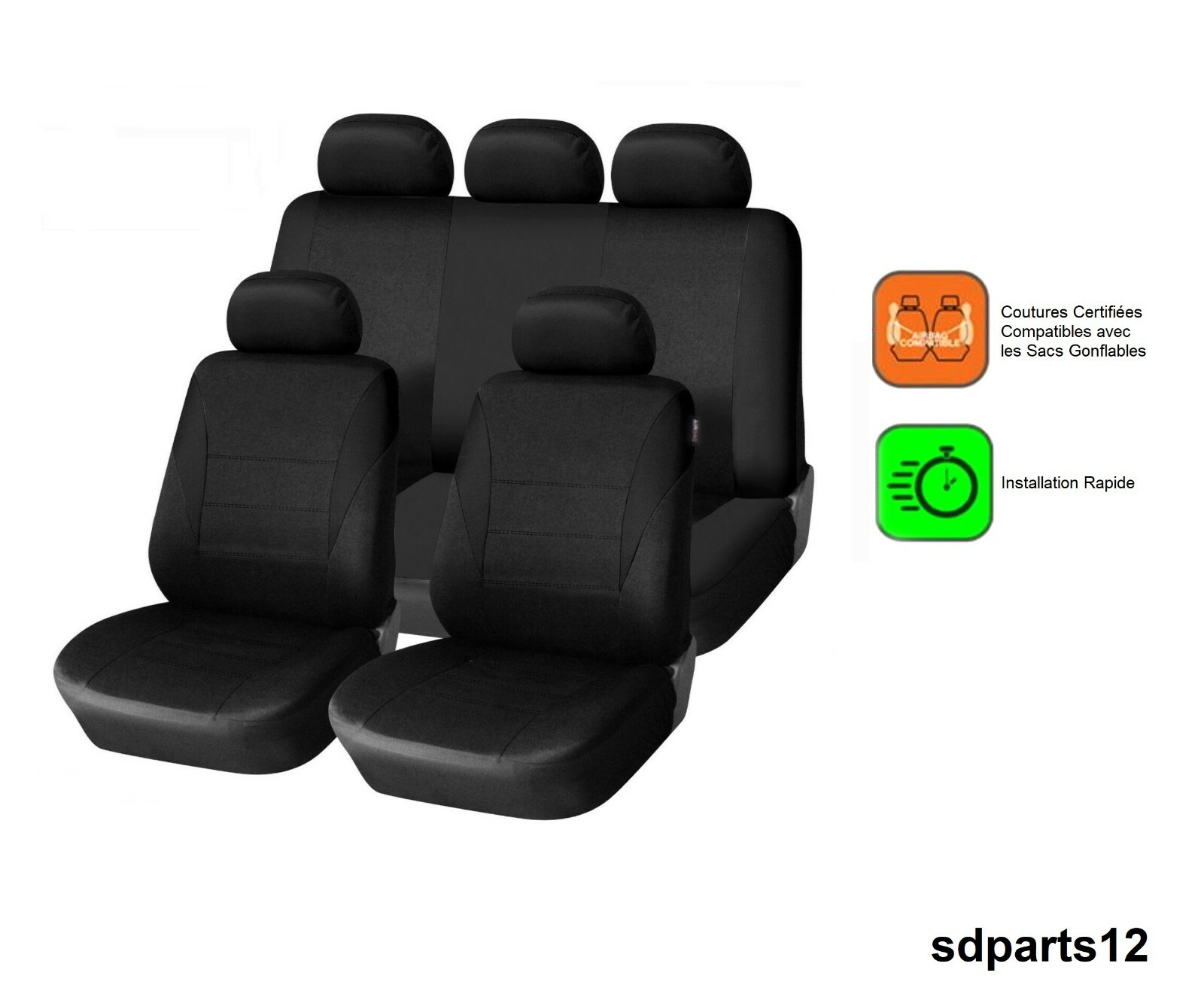 Couvre sièges pour VW Skoda jeu complet noir pour trajets en famille